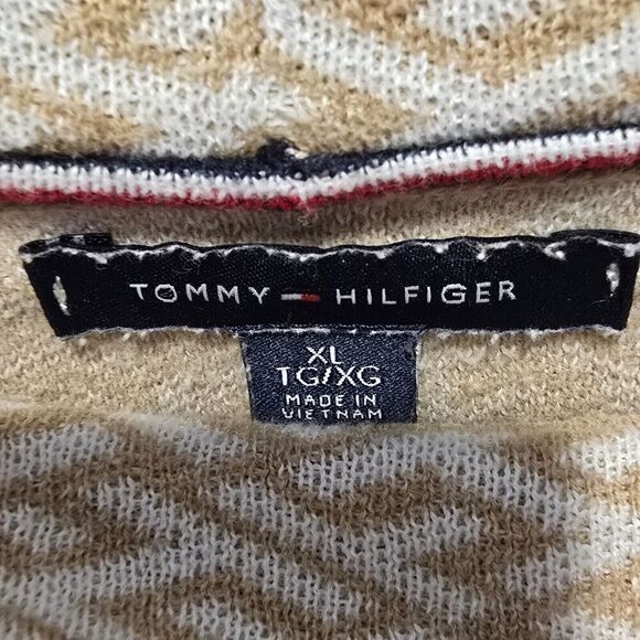 WOMENS TOMMY HILFIGER MONOGRAM LOGO TURTLENECK COTTON TAN & BEIGE SWEATER SZ XL - Picture 8 of 9